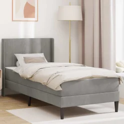 Best vidaXL Sängram med madrass med huvudgavel 80 x 200 cm Sammet Ljusgrå