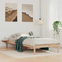 vidaXL Sängram med sidobord Naturfärg 80 x 210 cm Massiv furu