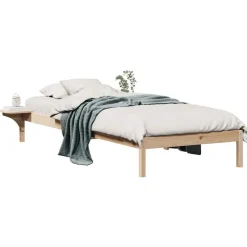 vidaXL Sängram med sidobord Naturfärg 80 x 210 cm Massiv furu