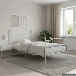 New vidaXL Sängram utan madrass med ribbotten metall 90x200 cm Vit