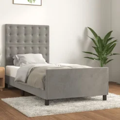 vidaXL Sängram utan madrass ljusgrå 80x200 cm sammet