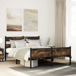 Online vidaXL Sängram utan madrass metall 160x200 cm Rökfärgad ek