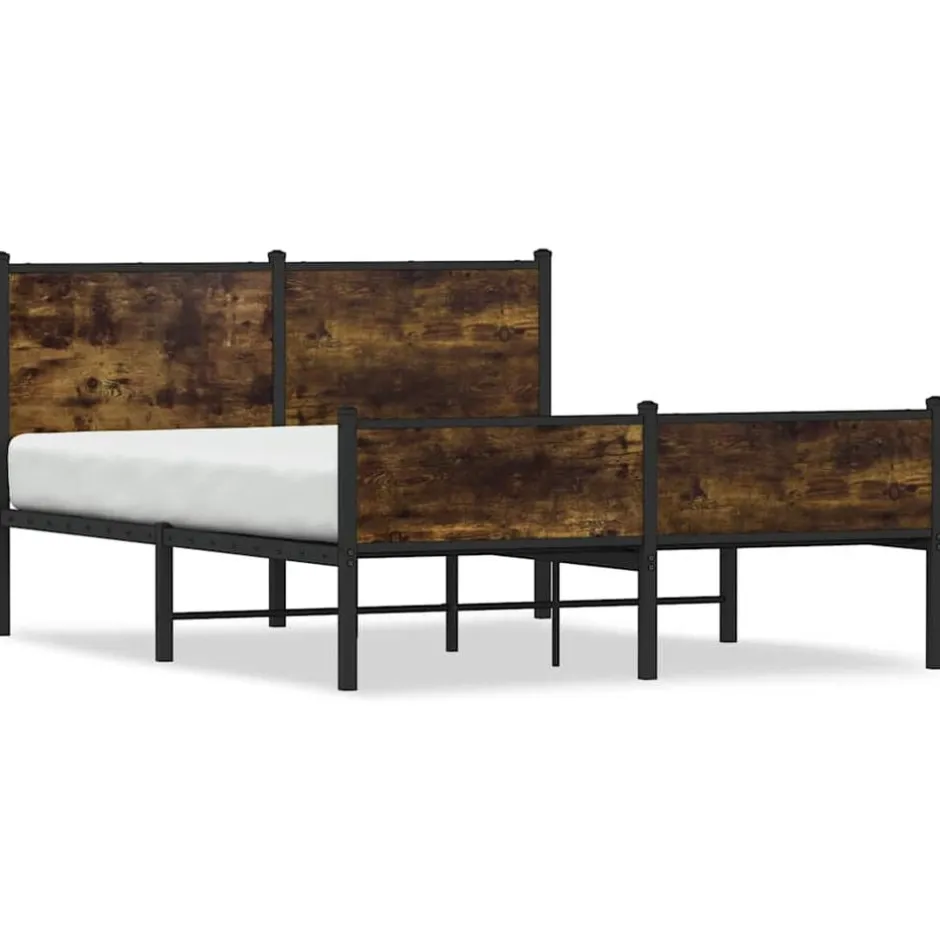 Outlet vidaXL Sängram utan madrass metall 150x200 cm Rökfärgad ek