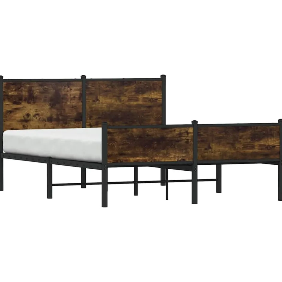 Outlet vidaXL Sängram utan madrass metall 150x200 cm Rökfärgad ek
