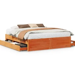 vidaXL Sängram utan madrass med lådor vaxbrun 180x200 cm massiv furu