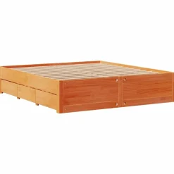 vidaXL Sängram utan madrass med lådor vaxbrun 180x200 cm massiv furu