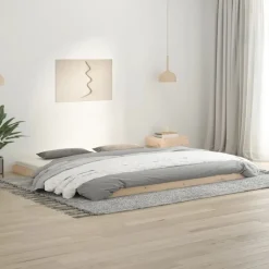 New vidaXL Sängram 200x200 cm massiv furu Naturfärg