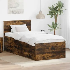 vidaXL Sängsoffa Rökt Ek och Svart 100 x 200 cm Konstruerat trä
