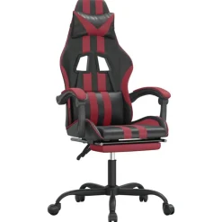 vidaXL Snurrbar gamingstol med fotstöd svart och vinröd konstläder