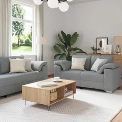Hot vidaXL Soffa 3 pcs 219 x 80 x 82 cm Linnenblandad tyg Ljusgrå