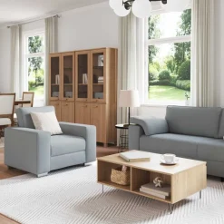 Hot vidaXL Soffa 3 pcs 219 x 80 x 82 cm Linnenblandad tyg Ljusgrå