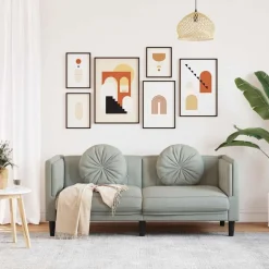 vidaXL Soffa med kuddar 2-sits ljusgrå sammet