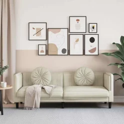 vidaXL Soffa med kuddar 3-sits gräddvit sammet