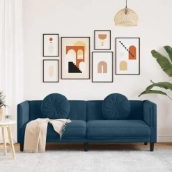 Online vidaXL Soffa med kuddar 3-sits sammet Blå