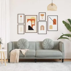 vidaXL Soffa med kuddar 3-sits ljusgrå sammet