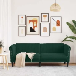 vidaXL Soffa 3-sits mörkgrön sammet