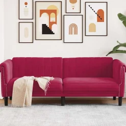 vidaXL Soffa 3-sits vinröd sammet