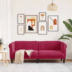 vidaXL Soffa 3-sits vinröd sammet