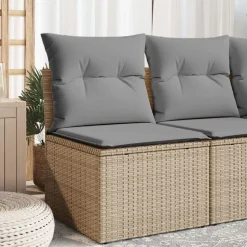 vidaXL Soffa utan armstöd för trädgården med dynor beige konstrotting beige och grå