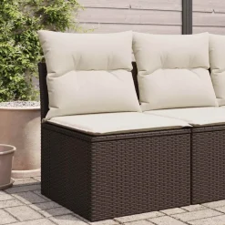 vidaXL Soffa utan armstöd för trädgården med dynor brun konstrotting
