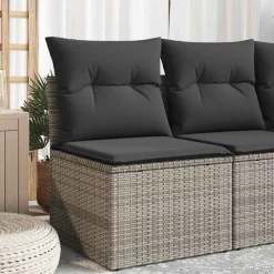 Outlet vidaXL Soffa utan armstöd för trädgården med dynor konstrotting Grå