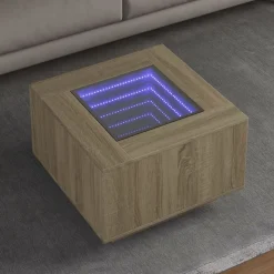 vidaXL Soffbord med LEDs sonoma-ek 60x60x40 cm konstruerat trä