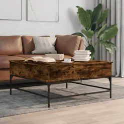 vidaXL Soffbord rökfärgad ek 95x95x45 cm konstruerat trä och metall