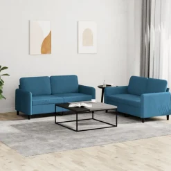 Discount vidaXL Soffgrupp 2 delar sammet Blå