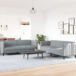 Best vidaXL Soffgrupp 2 delar tyg Ljusgrå