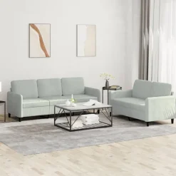 Discount vidaXL Soffgrupp 2 delar sammet Ljusgrå