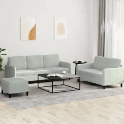 vidaXL Soffgrupp 3 delar ljusgrå sammet