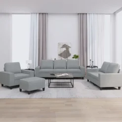 vidaXL Soffgrupp 4 delar ljusgrå tyg