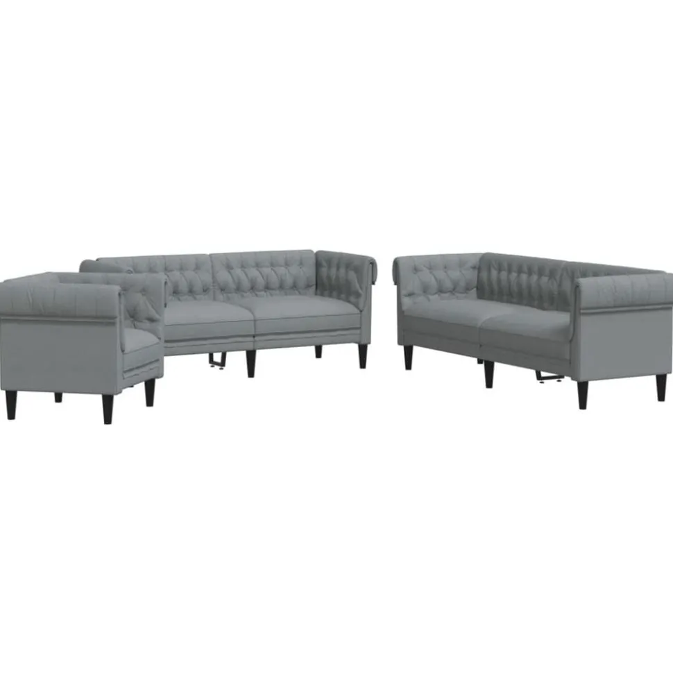 vidaXL Soffgrupp 3 delar ljusgrå tyg