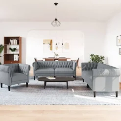 vidaXL Soffgrupp 3 delar ljusgrå tyg