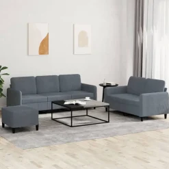 vidaXL Soffgrupp 3 delar mörkgrå sammet