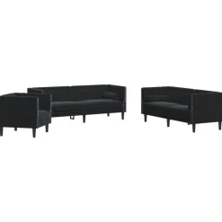 Outlet vidaXL Soffgrupp chesterfield 3 delar bolsterkuddar sammet Svart