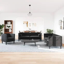 Outlet vidaXL Soffgrupp chesterfield 3 delar bolsterkuddar sammet Svart