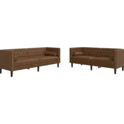 Sale vidaXL Soffgrupp chesterfield 2 delar bolsterkuddar konstmocka Brun