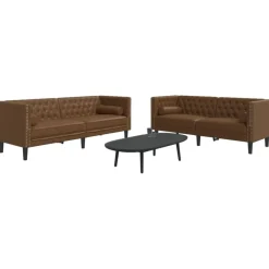Sale vidaXL Soffgrupp chesterfield 2 delar bolsterkuddar konstmocka Brun
