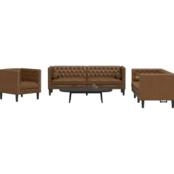 Best vidaXL Soffgrupp chesterfield 3 delar bolsterkuddar konstmocka Brun