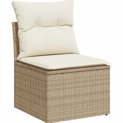 Hot vidaXL Soffgrupp för trädgård med dynor 4 delar beige konstrotting beige och gräddvit