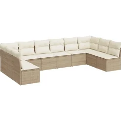 vidaXL Soffgrupp för trädgård med dynor 10 delar beige konstrotting
