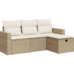 vidaXL Soffgrupp för trädgård med dynor 4 delar beige konstrotting