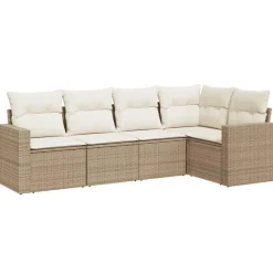vidaXL Soffgrupp för trädgården med dynor 5 delar beige konstrotting