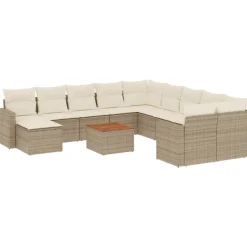 vidaXL Soffgrupp för trädgården 12 delar med dynor beige konstrotting