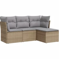 Online vidaXL Soffgrupp för trädgård med dynor 4 delar beige konstrotting beige och grå