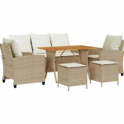 Outlet vidaXL Soffgrupp för trädgården med dynor 6 delar beige konstrotting beige och grå