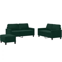 Discount vidaXL Soffgrupp med dynor 3 delar sammet Mörkgrön