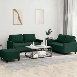 Discount vidaXL Soffgrupp med dynor 3 delar sammet Mörkgrön