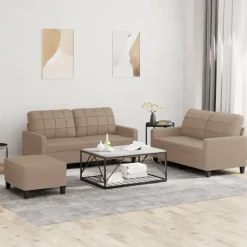 vidaXL Soffgrupp med dynor 3 delar cappuccino konstläder